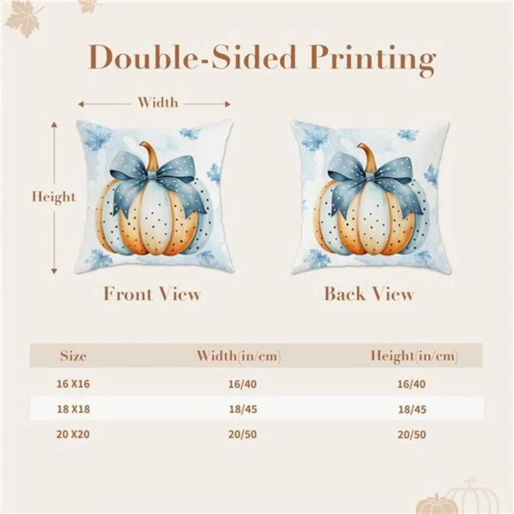 Fall Pumpkin Pillow Covers Set of 4 Velvet 18x18 Blue Orange Decorative Cushions